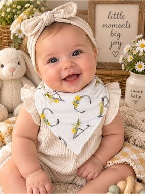 Bebe au Lait Floral Alphabet Deluxe Cotton Muslin Bandana Baby Bib NWT